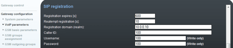 VoIP parameters — SIP registration