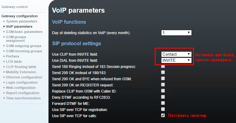 VoIP parameters